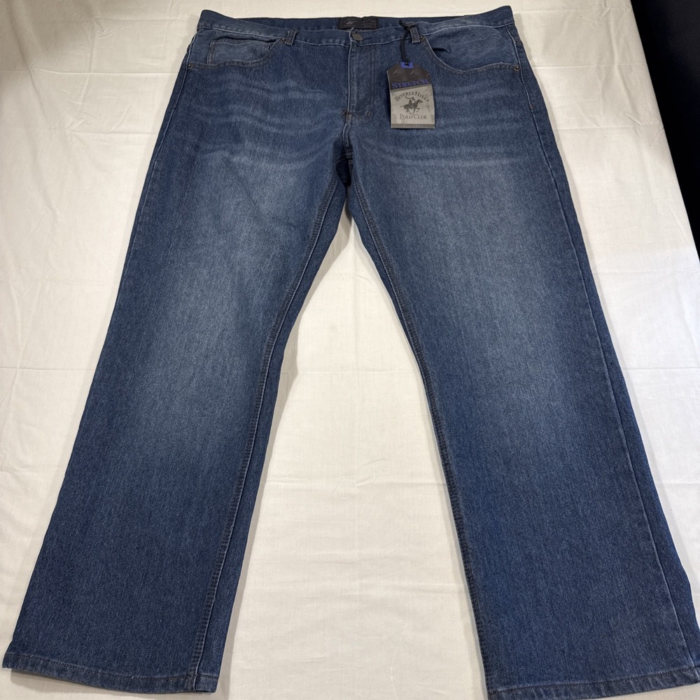 JEANS STRAIGHT LEG NWT Beverly Hills Polo MENS 42X30 Club Stretch Denim Dark